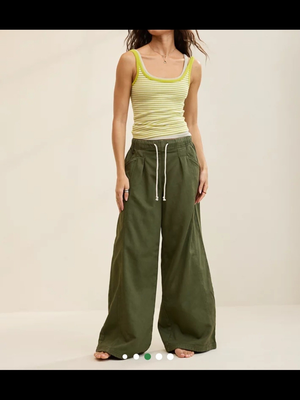 aerie Olive Green Wide-Leg Drawstring Pants Small